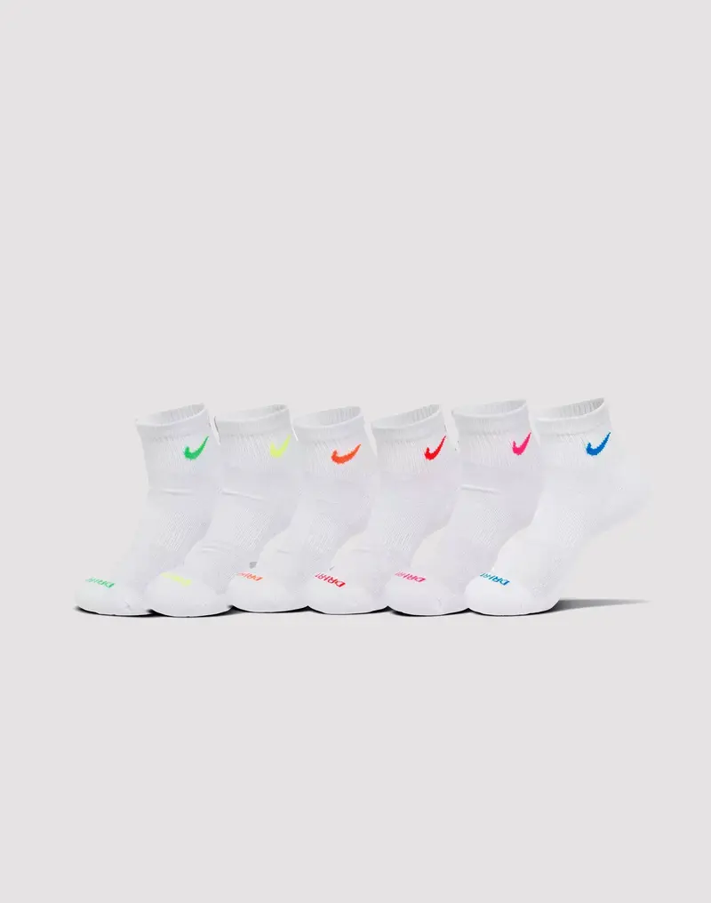 Nike Cushioned Ankle Socks – Volt Colorway, 6-Pack (Grade School Sizes 5–7 Years) 1