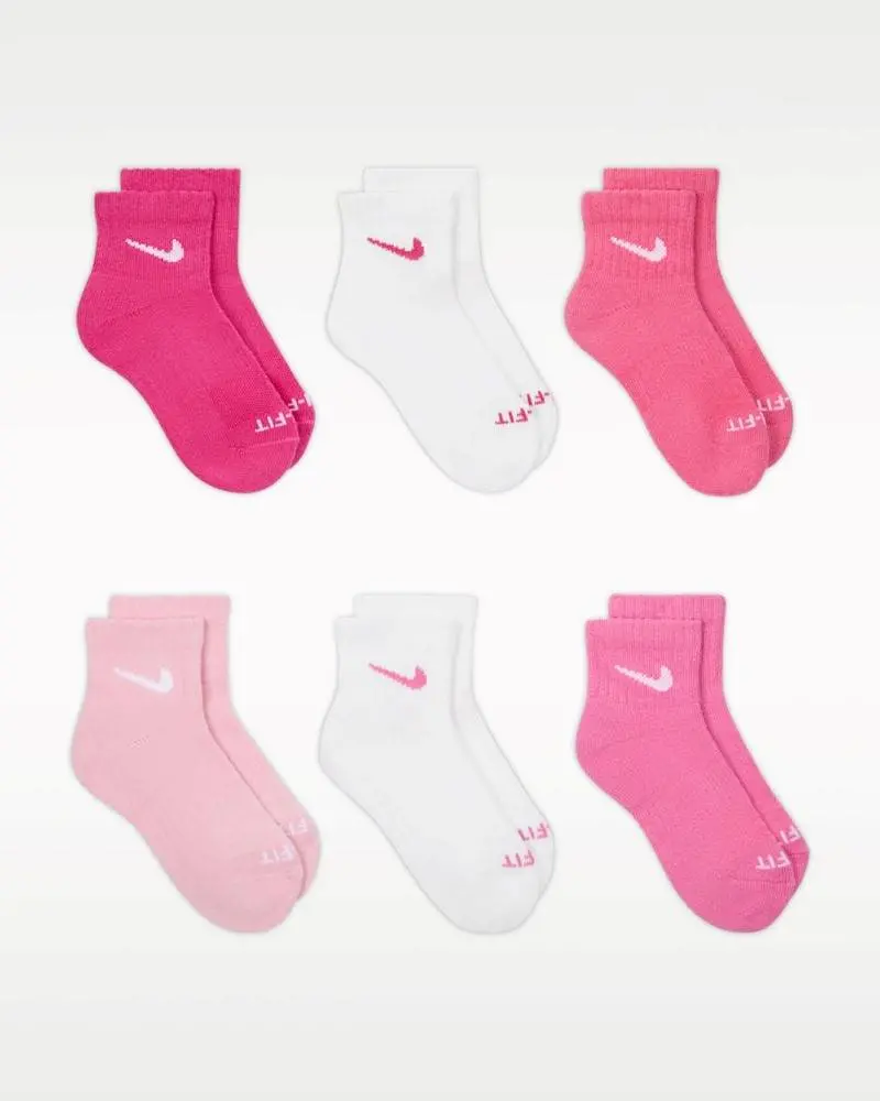 Nike Dri-Fit Kids Ankle Socks – Vivid Pink, 6-Pack (Sizes 5–7 Years) 1