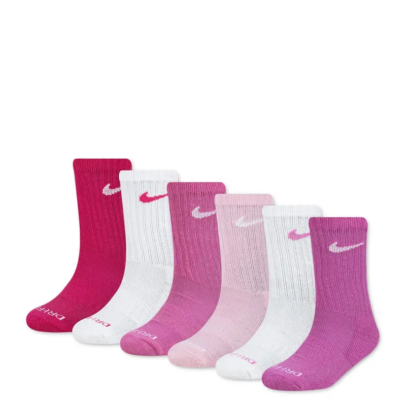 Nike Dri-Fit Kids Crew Socks – Vivid Pink, 6-Pack (Sizes 5–7 Years) 1