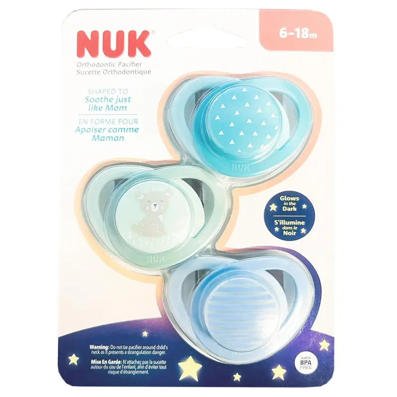 Nuk Next Generation Classic Pacifier – Stage 2 (6–18 Months), Green Bear Design (3-Pack) 1
