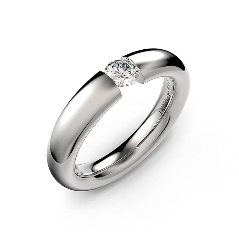 Oval Platinum Tension Ring With Diamond Center Stone 1