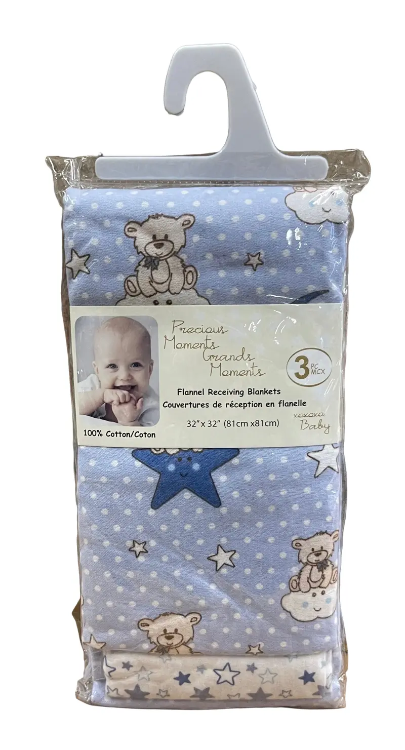 Precious Moments 3-Pack Flannel Receiving Blankets – 100% Cotton, Pre-Washed Softness 2