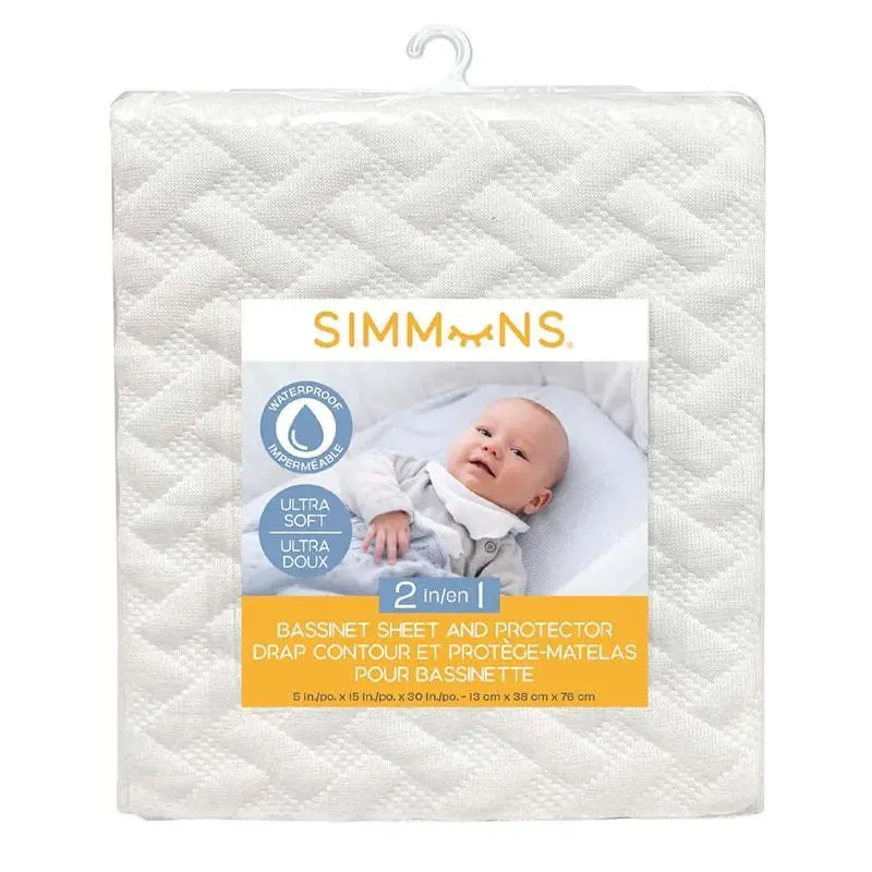 Simmons 2-In-1 Bassinet Sheet & Protector – Dual-Layer Fitted Sheet With Waterproof Backing 2