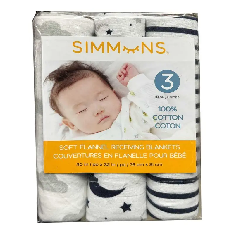 Simmons Cotton Flannel Receiving Blankets – 3-Pack Set 4