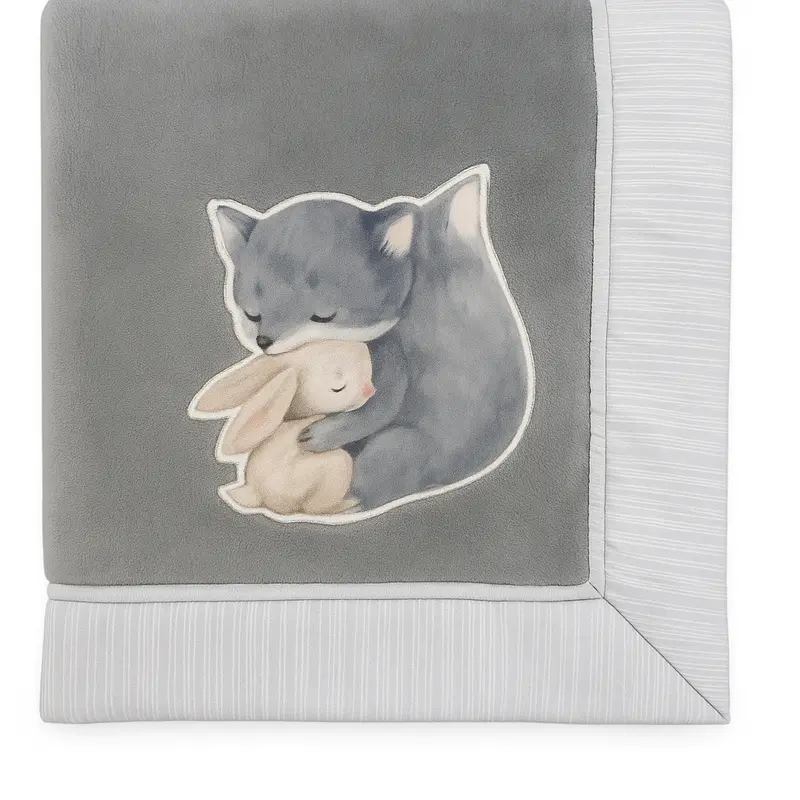 Simmons Plush Fox & Bunny Baby Blanket – Grey And Beige Ultra-Cozy Throw For Infants & Toddlers 1