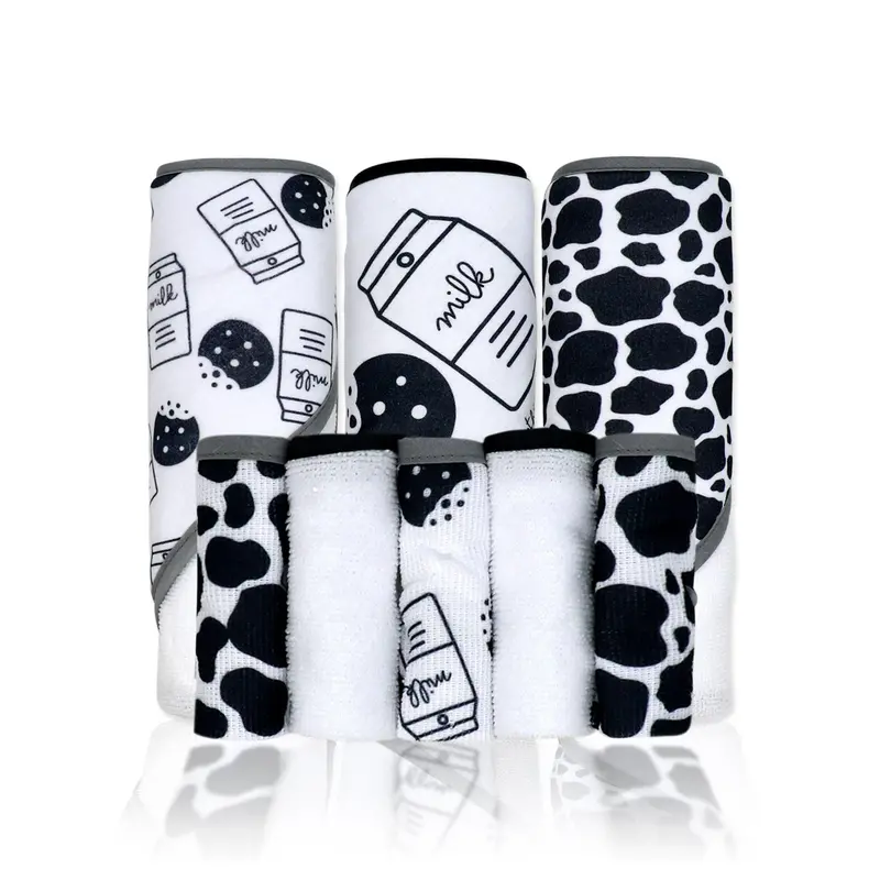 So Cute By Baby Mode 8-Piece Bath Set – 3 Hooded Towels + 5 Washcloths (Charcoal Milk & Cookies) 1