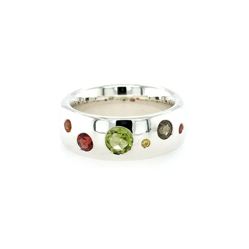 'Spring Awakening' Colorful Gemstone Ring In Silver: Mandarin Garnet, Sapphire, And Peridot 1