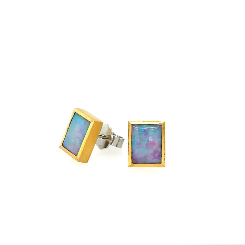 Stary Night Opal Doublet Studs In Yellow Gold, Fine Gold, And Platinum 1