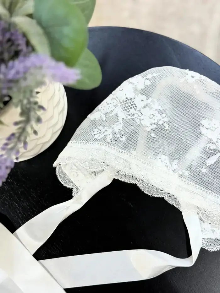 Teter Warm® Valeria Lace Baby Bonnet With Elegant Floral Trims (Style Ab12) 1