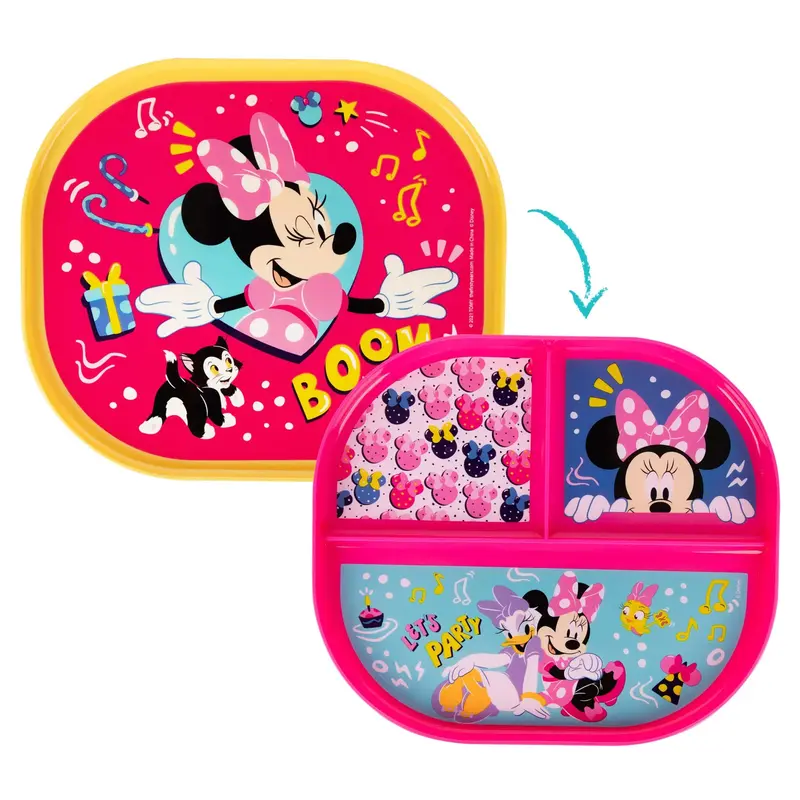 The First Years Disney Minnie Mouse 2-Sided Toddler Plate – Dishwasher-Safe Dual-Compartment Dish 1