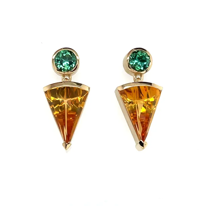 Törtchen Drop Earrings: 18K Yellow Gold & Platinum With Citrine And Turmaline 1