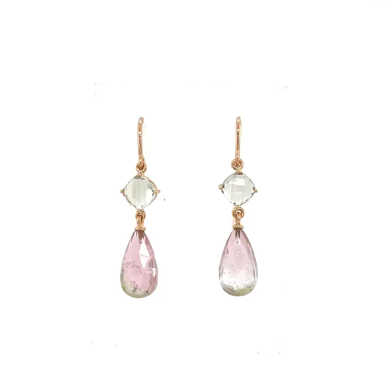 Watermelon-Inspired Earrings In Rose Gold With Prasiolite And Tourmaline 1