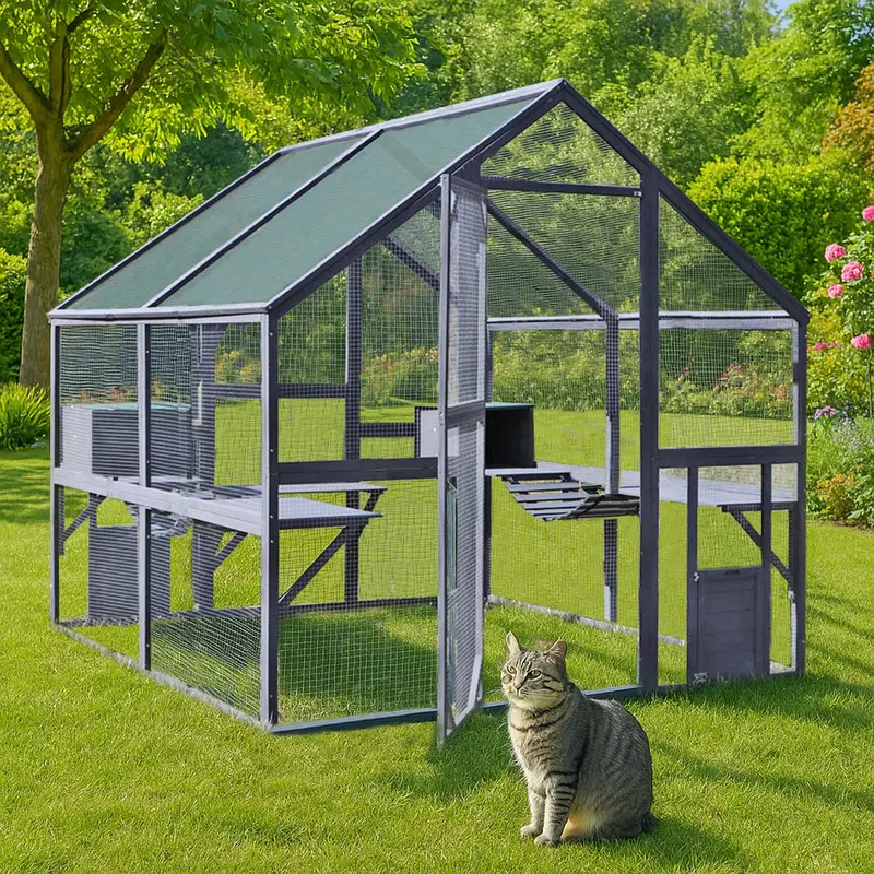 Weatherproof Outdoor Cat Enclosure – 140 X 187 X 187 Cm Wooden Playpen With Canopy 1