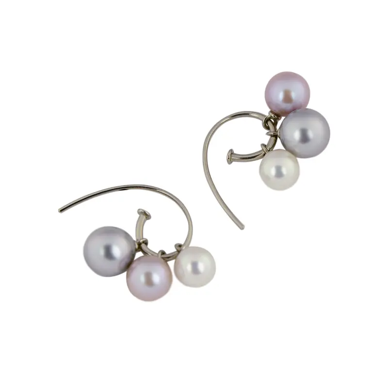 White Gold Color-Shifting Drop Earrings With Freshwater, Akoya, And Tahitian Pearls 1