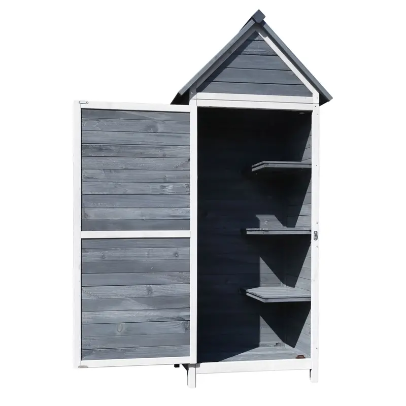 Wooden Garden Tool Shed – 77X53X179Cm With Wing Doors & Saddle Roof 1