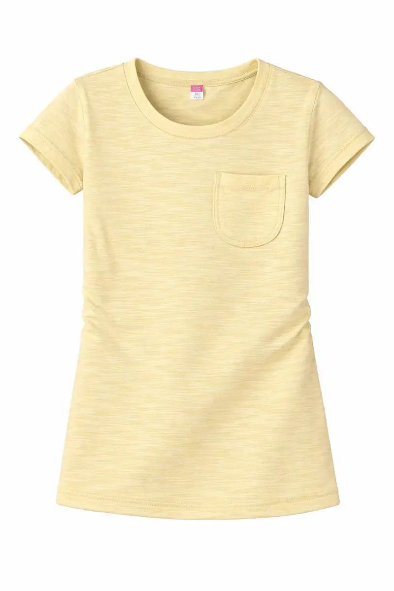 Zaby Floral Detail Slub Cotton T-Shirt – Pocket Crew Neck Top For Kids (Sizes 2–7) 1