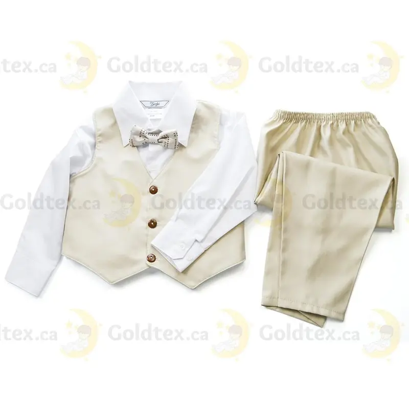 Zighi 4-Piece Beige Baby Suit Set – Vest + White Shirt + Pants + Tie 1